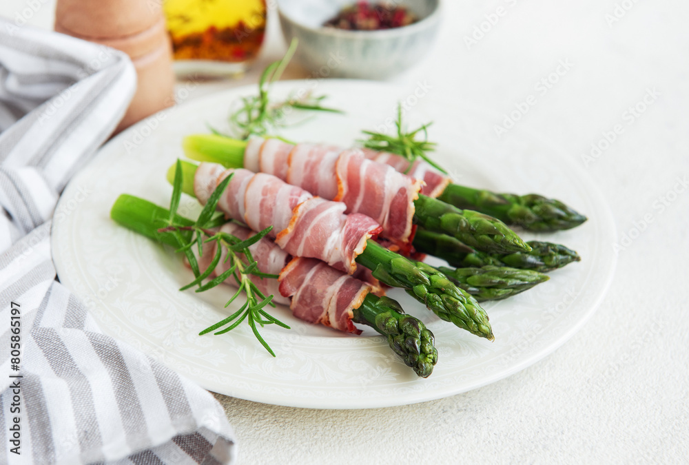 Asparagus and bacon ready for cooking Asparagus and bacon ready for cooking