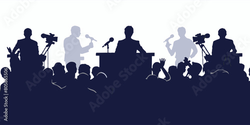 Vector illustration of a speaker addresses an audience in a political campaign