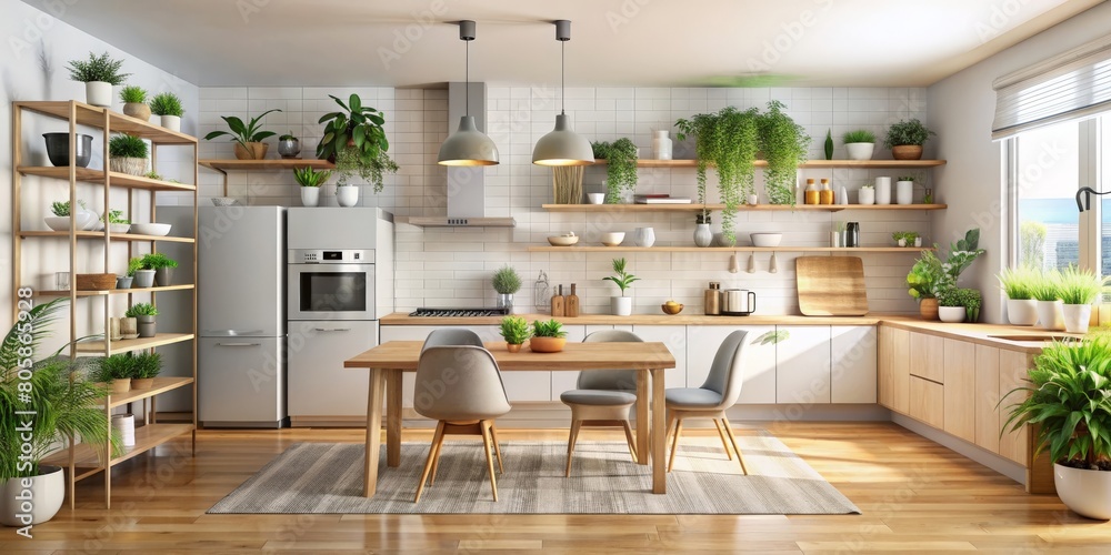 Modern kitchen interior design. 3d rendering, AI generated