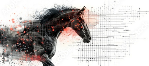 Black horse on white background. Animal biology mammal fauna. Generative AI technology. 