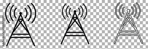 Antenna tower icons. Telecommunication tower with antennas. Vector illustration. Eps 10.
