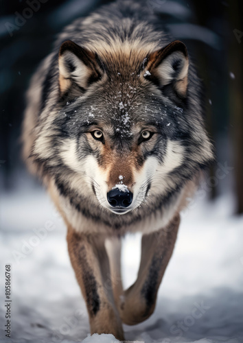 Wild wolf in a mystical winter forest