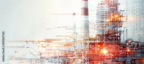 Power plant industry building chimney. Fossil electric energy power. Generative AI technology.