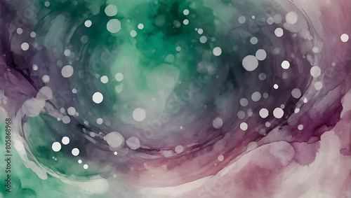 Emerald and Mauve Swirls  Watercolor Paint Abstract Border Frame for Design Layout.