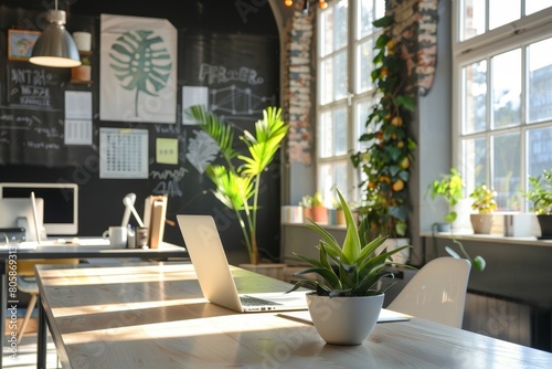 Modern bright office interiors showcasing stylish and functional workplace design