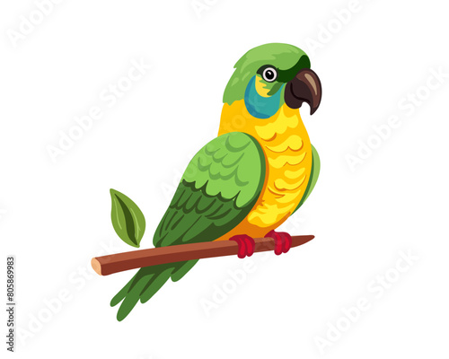 Bright yellow-green parrot or bird on a branch