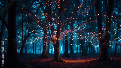 Enchanted Nightfall  Enter a Dark Fairytale Fantasy Forest  Illuminated by Magical Glows and Abstract Neon Lights