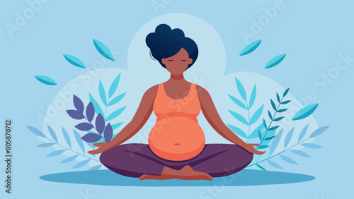 A pregnant woman embracing her changing body practicing prenatal yoga in a safe and inclusive body positivity yoga session..