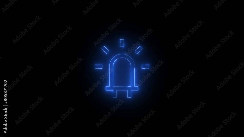 Neon glowing blue color LED light icon on black background animation