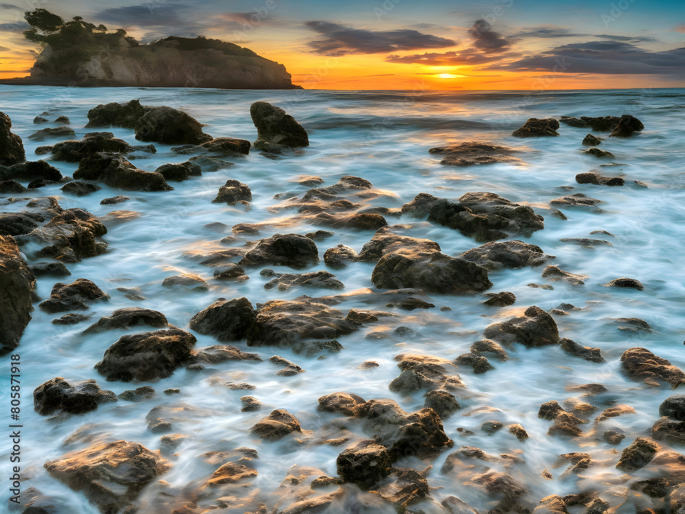 Obraz premium Sunset Sea Beach Landscape Art 