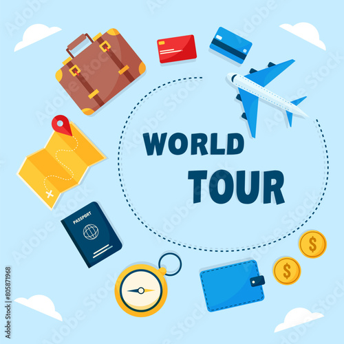 World tour vacation travel background holiday summer season illustration