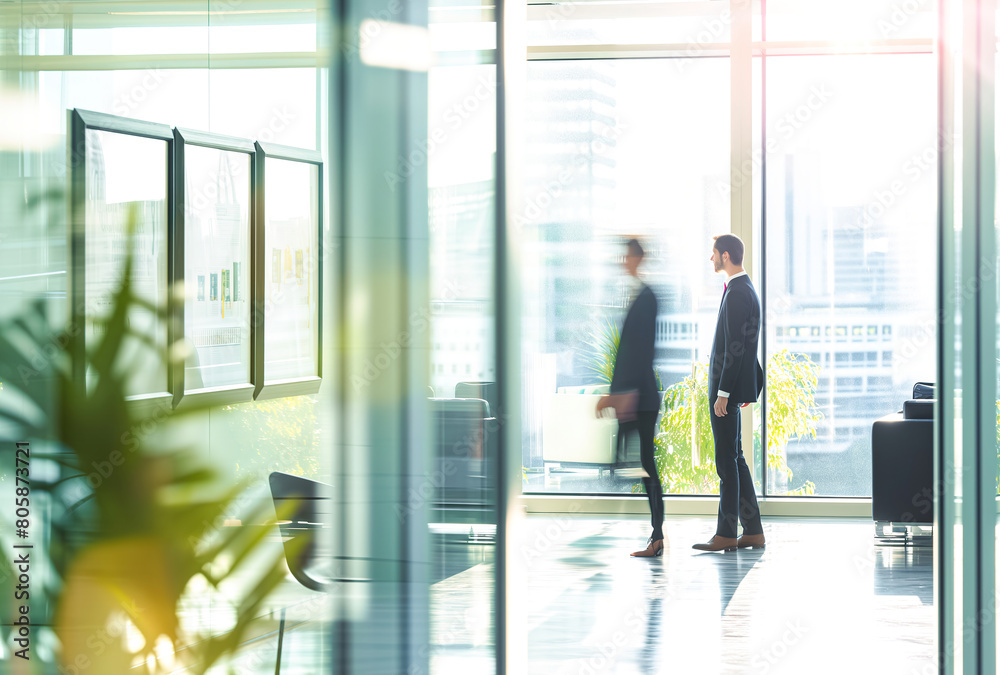 Fototapeta premium Modern business space and business people in the distance