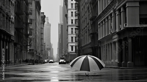 umbrella on a wet street in the city