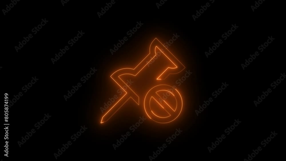 Neon glowing brown color unpin icon on black background animation Neon glowing brown color unpin icon on black background animation