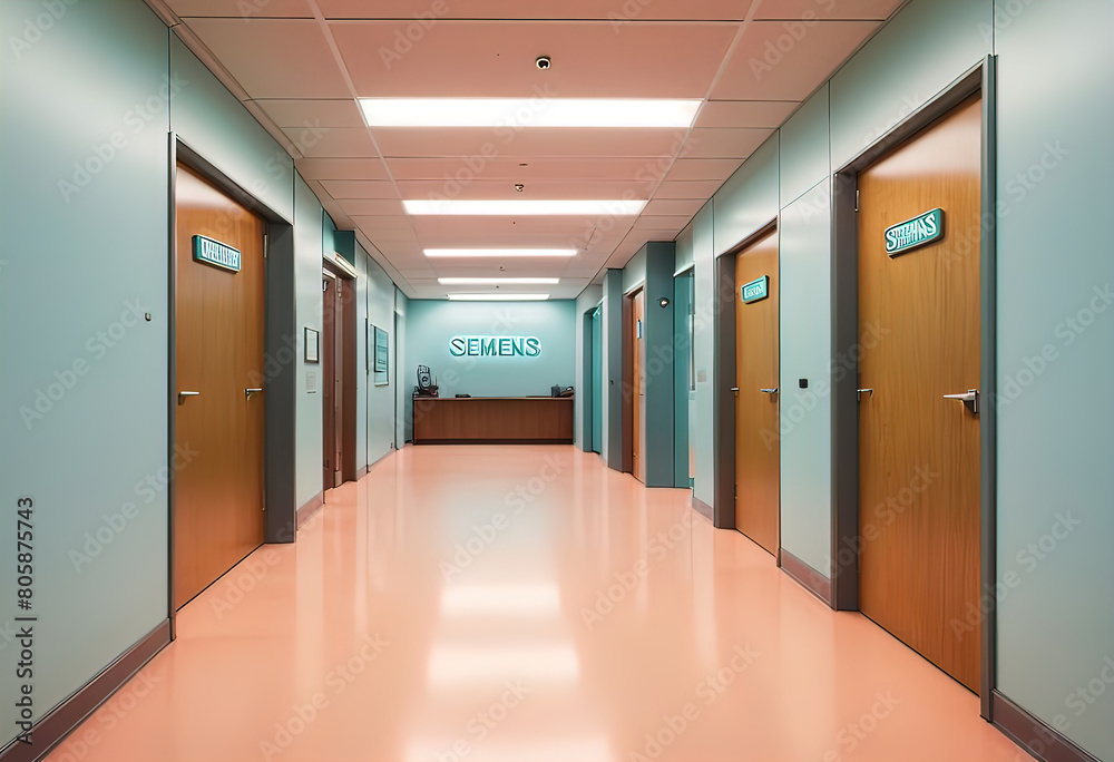 Corridor in Corporate Office with Entrance Hall, Fluorescent Lights