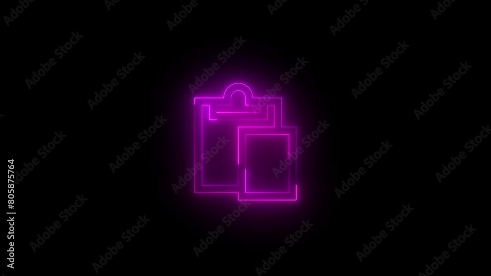 Neon glowing pink color paste symbol icon on black background animation Neon glowing pink color paste symbol icon on black background animation