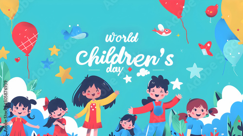 Happy children's day ,world children's day ,cartoon illustration,children's day concept background,Generative Ai