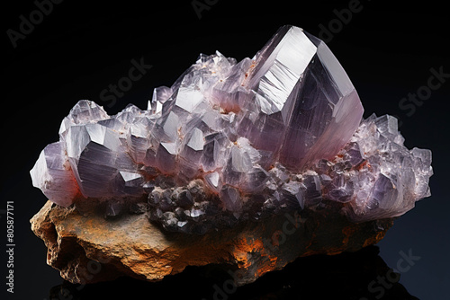 Creedite fossil mineral stone. Geological crystalline fossil. Dark background close-up. photo