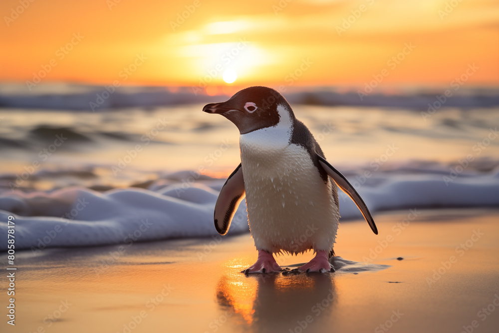 Fototapeta premium Penguin at outdoors in wildlife. Animal