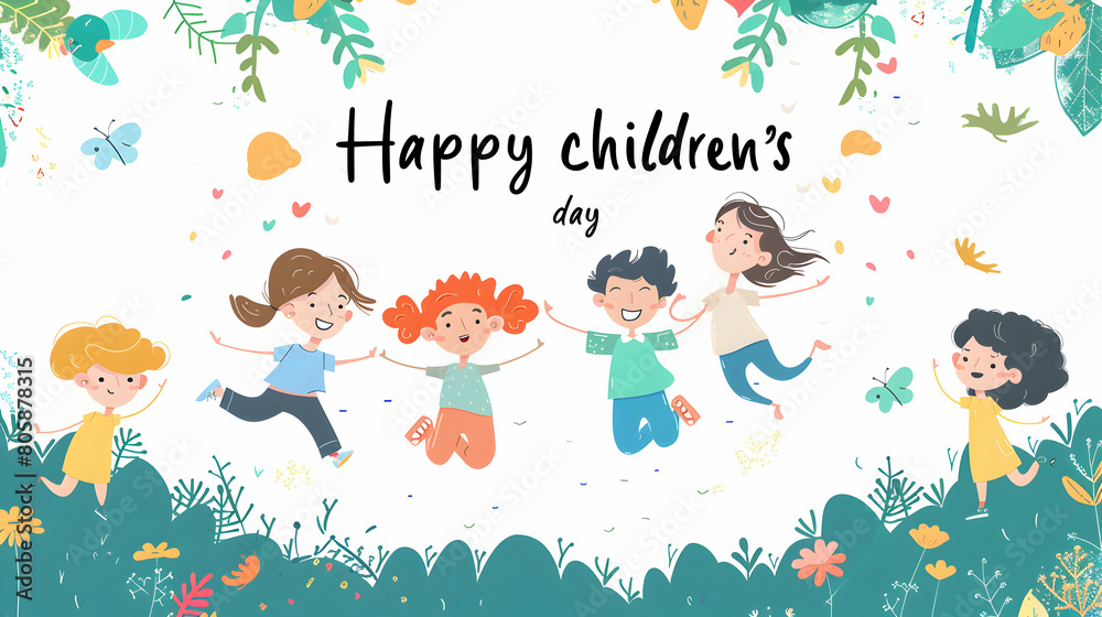 Happy children's day ,world children's day celebration ,cartoon illustration,children's day concept background,Generative Ai