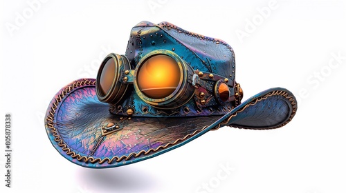 Steampunk style hat with eyeglasses googles , isolated image on white background