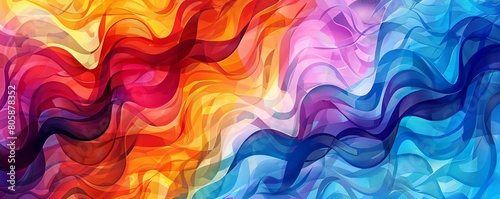 A vector illustration where ribbons of waves twirl together like a kaleidoscope, blending complementary colors