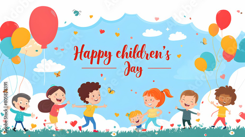 Happy children's day ,world children's day celebration ,cartoon illustration,children's day concept background,Generative Ai