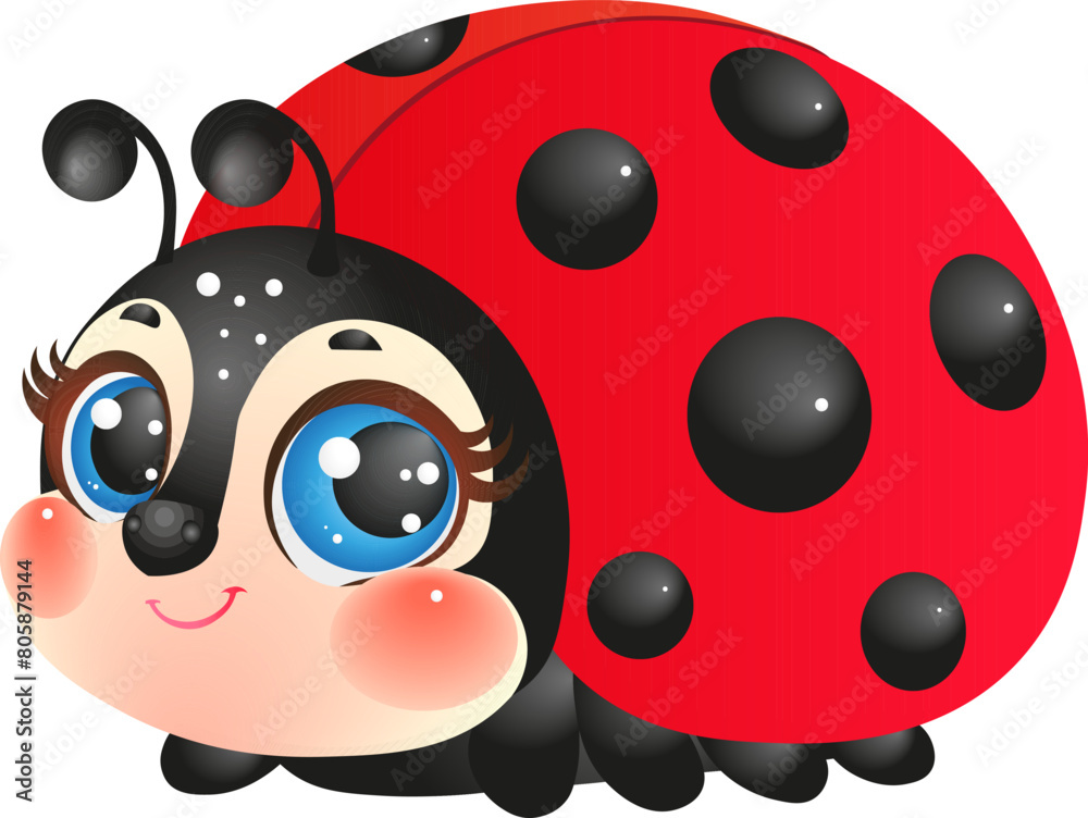 Fototapeta premium Cute Cartoon Ladybug with Big Blue Eyes