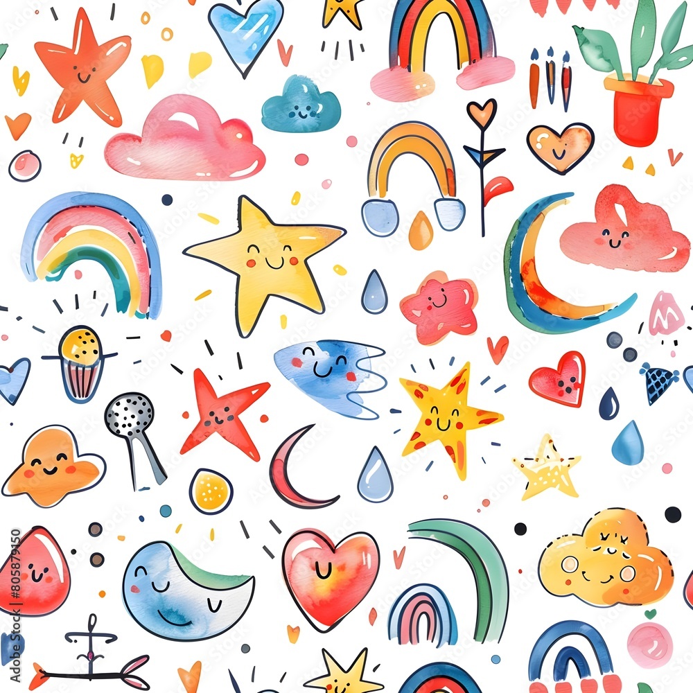 Fototapeta premium Child-friendly pattern white background tile seamless