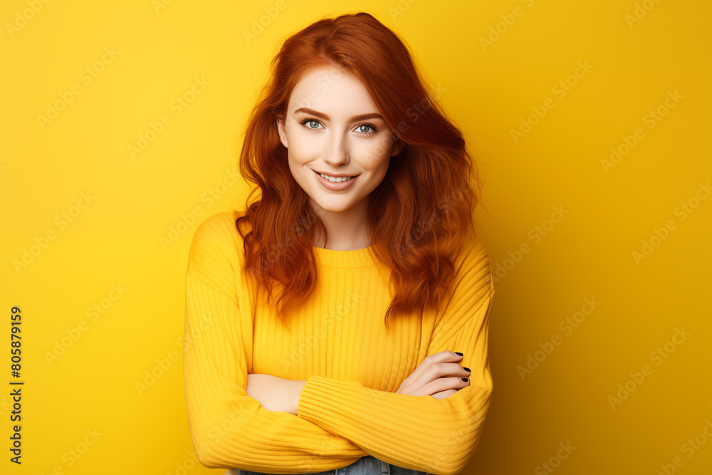 Young pretty Redhead girl over colorful background Young pretty Redhead girl over colorful background