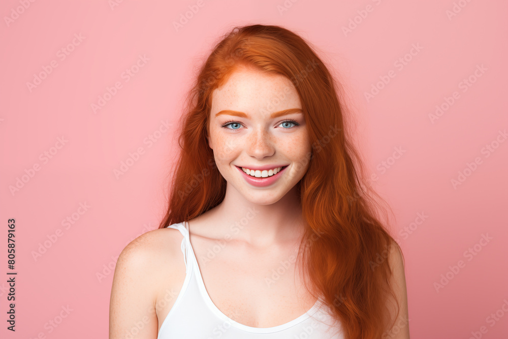 Young pretty Redhead girl over colorful background Young pretty Redhead girl over colorful background