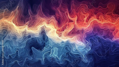 A visualization of a heatmap showing energy waves in a gradient from cool blues to hot reds © ZeNDaY