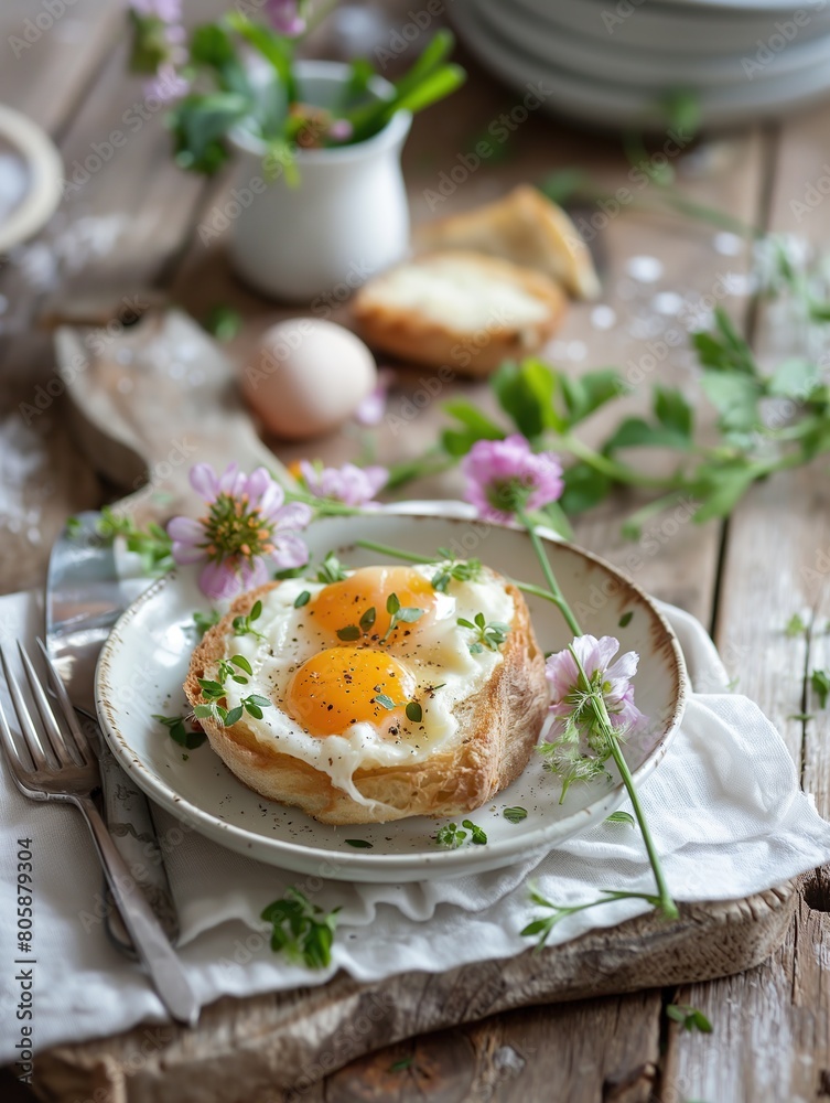 fried eggs with herbs