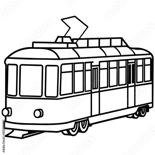 Tram outline coloring book page line art illustration digital drawing