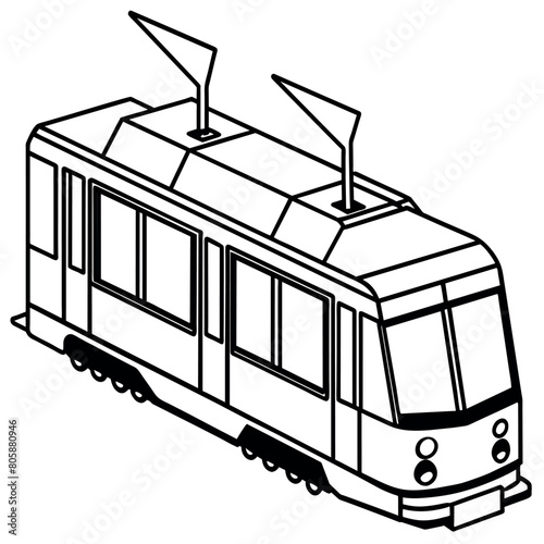 Tram outline coloring book page line art illustration digital drawing
