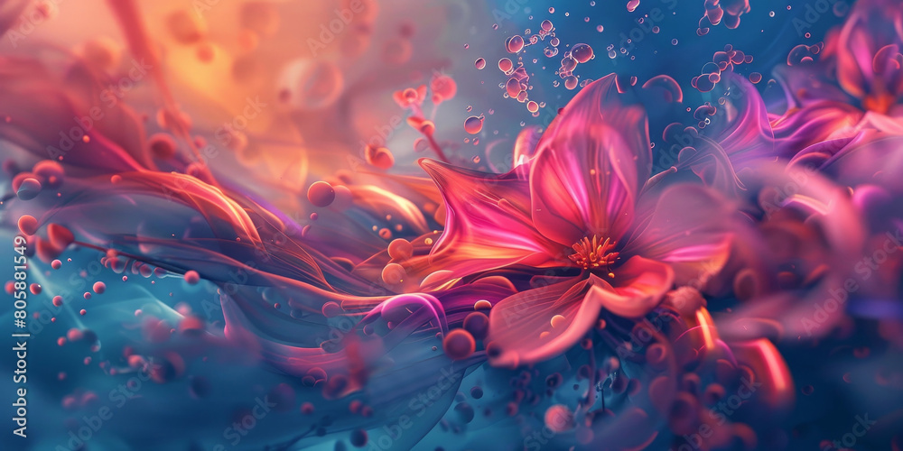 Pink Flowers on Blue Background Pink Flowers on Blue Background