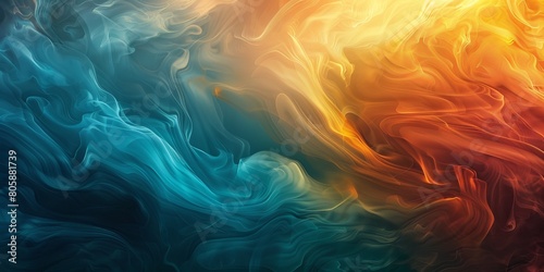 A vibrant multicolored smoky background contrasts against a deep black background