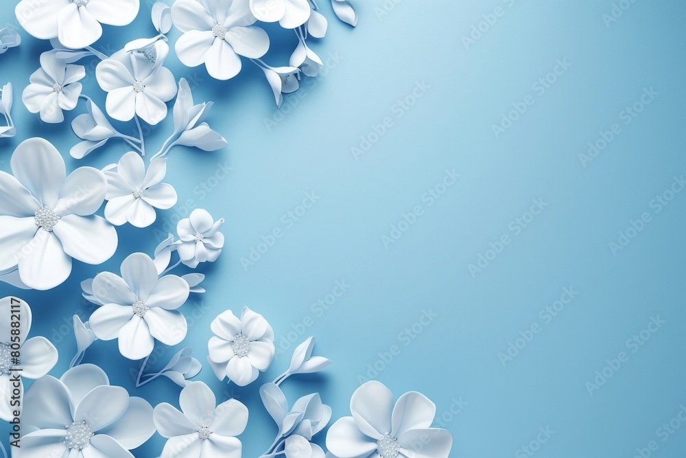 Blue background with blue and white flowers 