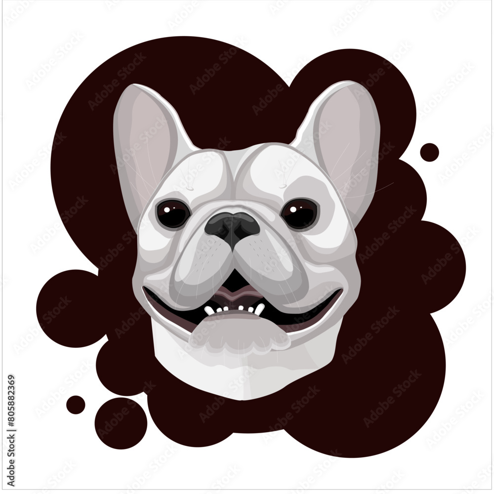 French bulldog puppy illustration isolated on dog breed head of happy smiling puppy pet. 