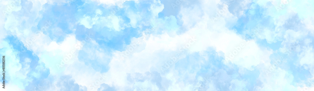 Watercolor abstract background with cloud texture banner pastel colours, clouds in the sky, Abstract light blue watercolor for background, watercolor technique to achieve a soft, light background, 