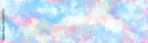 Watercolor abstract background with cloud texture banner pastel colours, clouds in the sky, Abstract light blue watercolor for background, watercolor technique to achieve a soft, light background, 