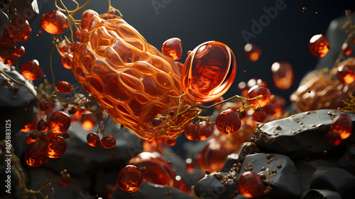 abstract concept 3d illustration visualized gallstone in the gallbladder for healthcare promote, awareness, prevention and medical campaign presentation background with copy space. photo