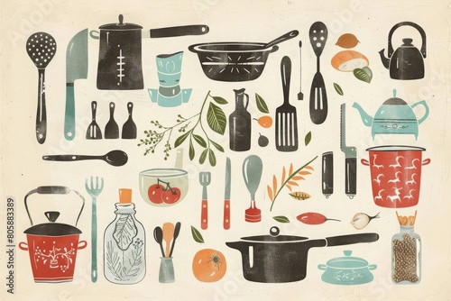 vintage cookbook cover illustrations of ingredients