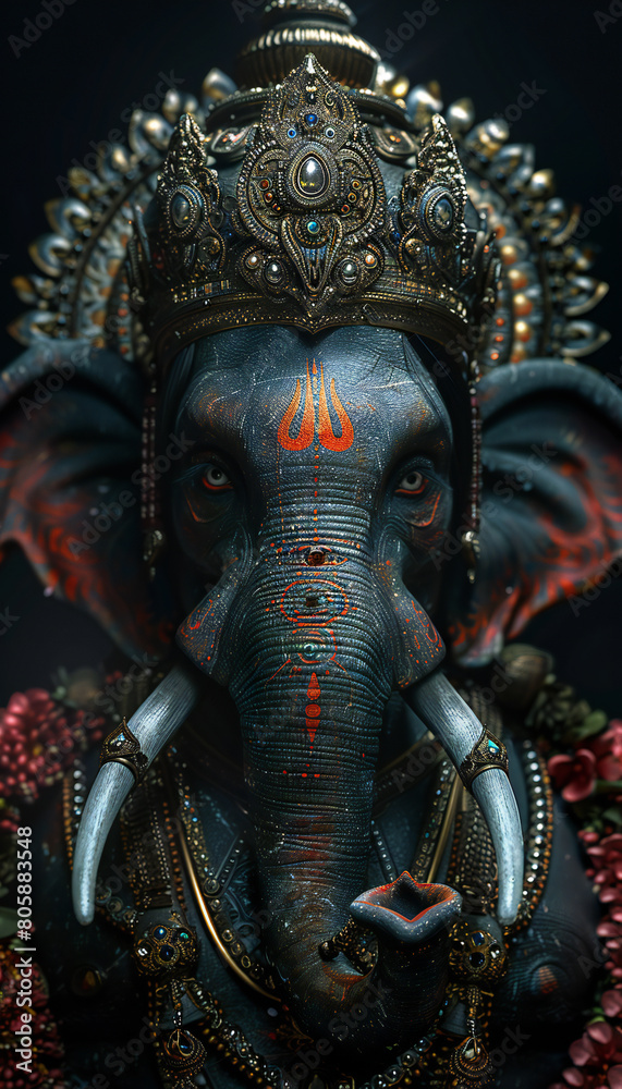 Vertical recreation of real Ganesha deity makeup with jainist and hinduist style Vertical recreation of real Ganesha deity makeup with jainist and hinduist style