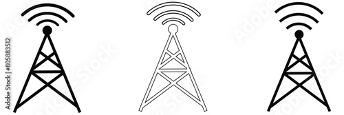 Antenna tower icons. Telecommunication tower with antennas. Vector illustration. Eps 10.