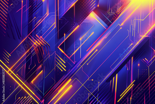 Gold and blue, Sci Fi Illustration of a neon geometric background for advertising technology or product display. photo