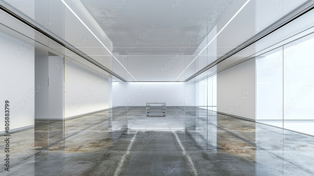 Large conference room with a pure white ceiling and polished concrete flooring. Large conference room with a pure white ceiling and polished concrete flooring.