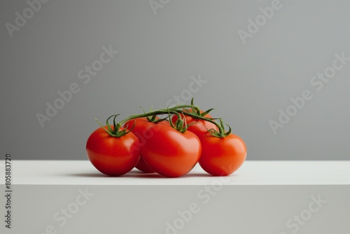 Fresh Tomatoes on Vine on Minimalist Gray Background