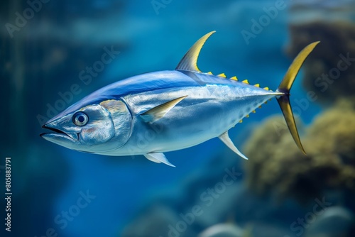 Yellowfin Tuna Swimming in Clear Aquarium Water © Darya