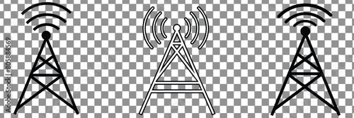 Antenna tower icons. Telecommunication tower with antennas. Vector illustration. Eps 10.